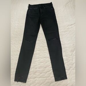 American Eagle The luxe jean super Hi-Rise Distress knee ripped Black Size 6Long